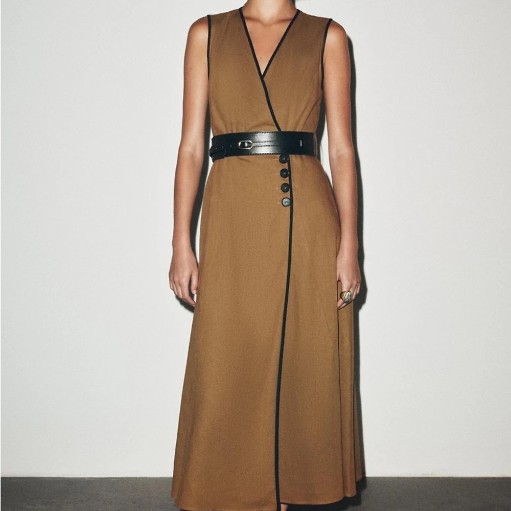 NWT Zara Belted Linen Midi Dress
